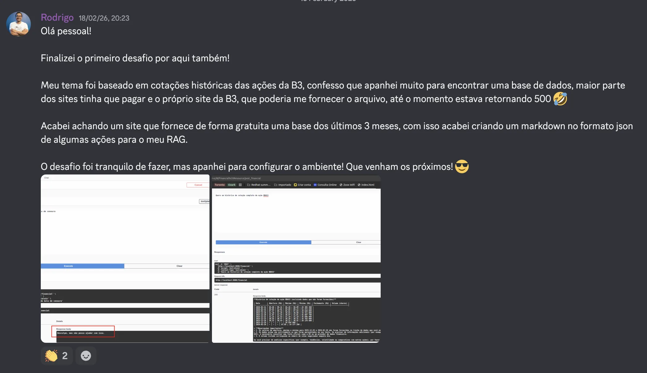 Rodrigo, chatbot cotações B3