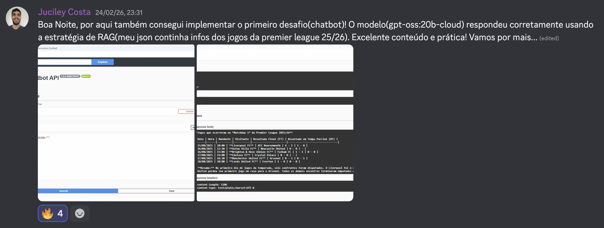Juciley Costa, chatbot Premier League